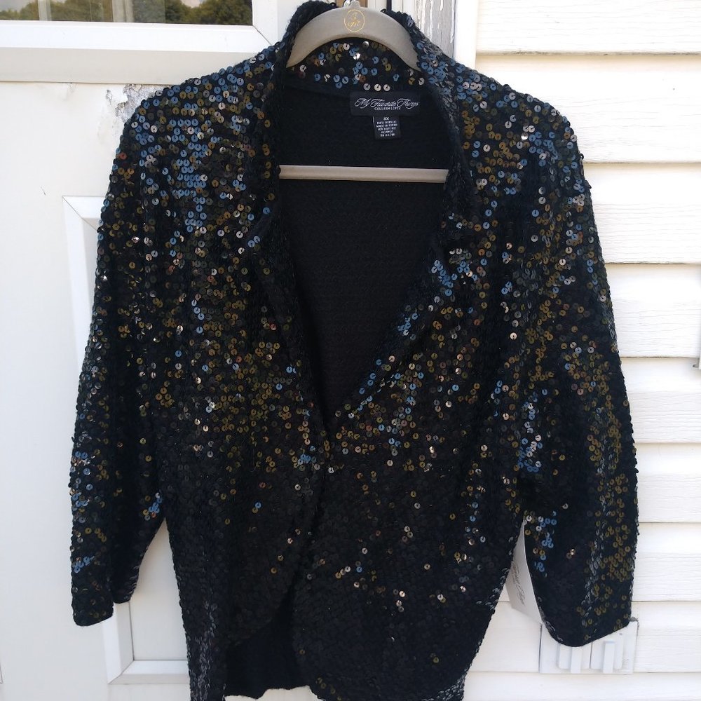 Colleen Lopez Sequined Stretch Jacket 3X Black NWT
